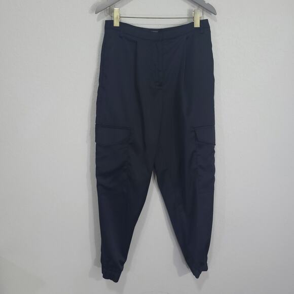 Gabrielle Union Black Satin Cargo Jogger Pants Womens 8 Relaxed Dressy N… - Picture 1 of 13